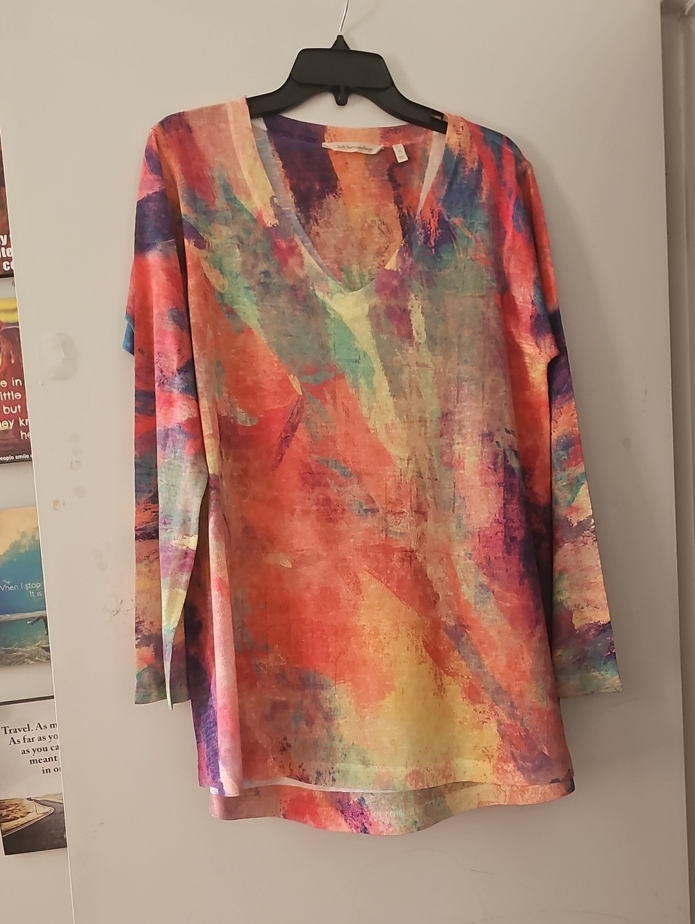 Soft Surroundings Multicolor V-Neck Long Sleeve Tunic Top